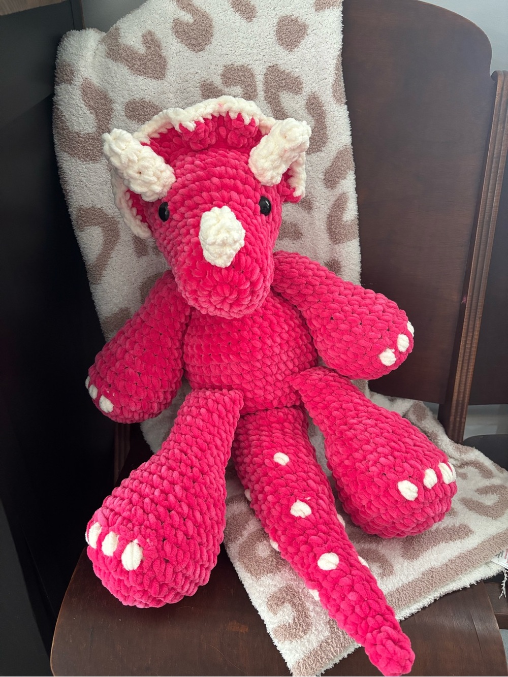 Plush Pink Triceratops Stuffed Dino Toy - Soft Cuddly Plush for Kids